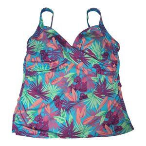 Lands End Tankini Top Floral Tropical Swim Plus Beach Vacation Womens 16